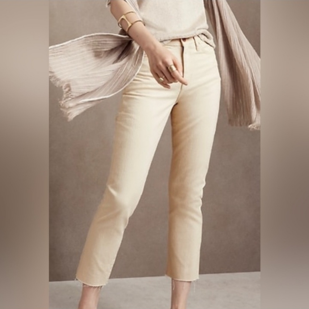 Banana Republic Cream Ecru High Rise Straight Denim Ankle Jean 30 Cotton NEW NWT